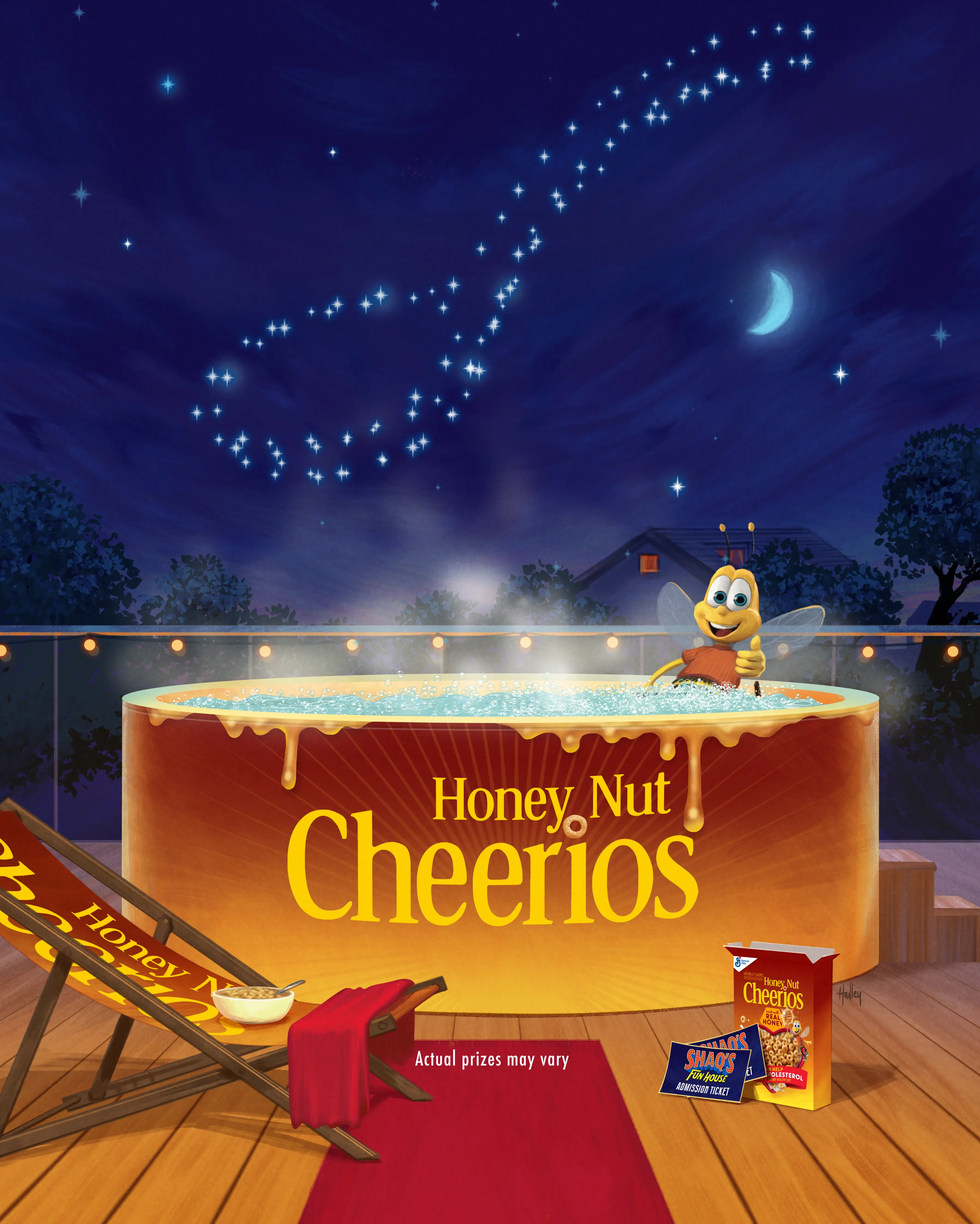 Honey Nut Cheerios Prize Pack, Cheerios-branded Hot Tub complete with lawn chairs, two tickets to Shaq’s Fun House and more!